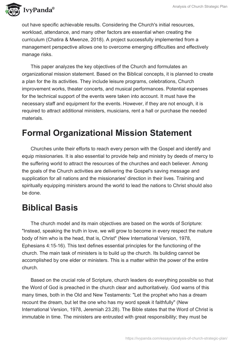 Analysis of Church Strategic Plan. Page 2