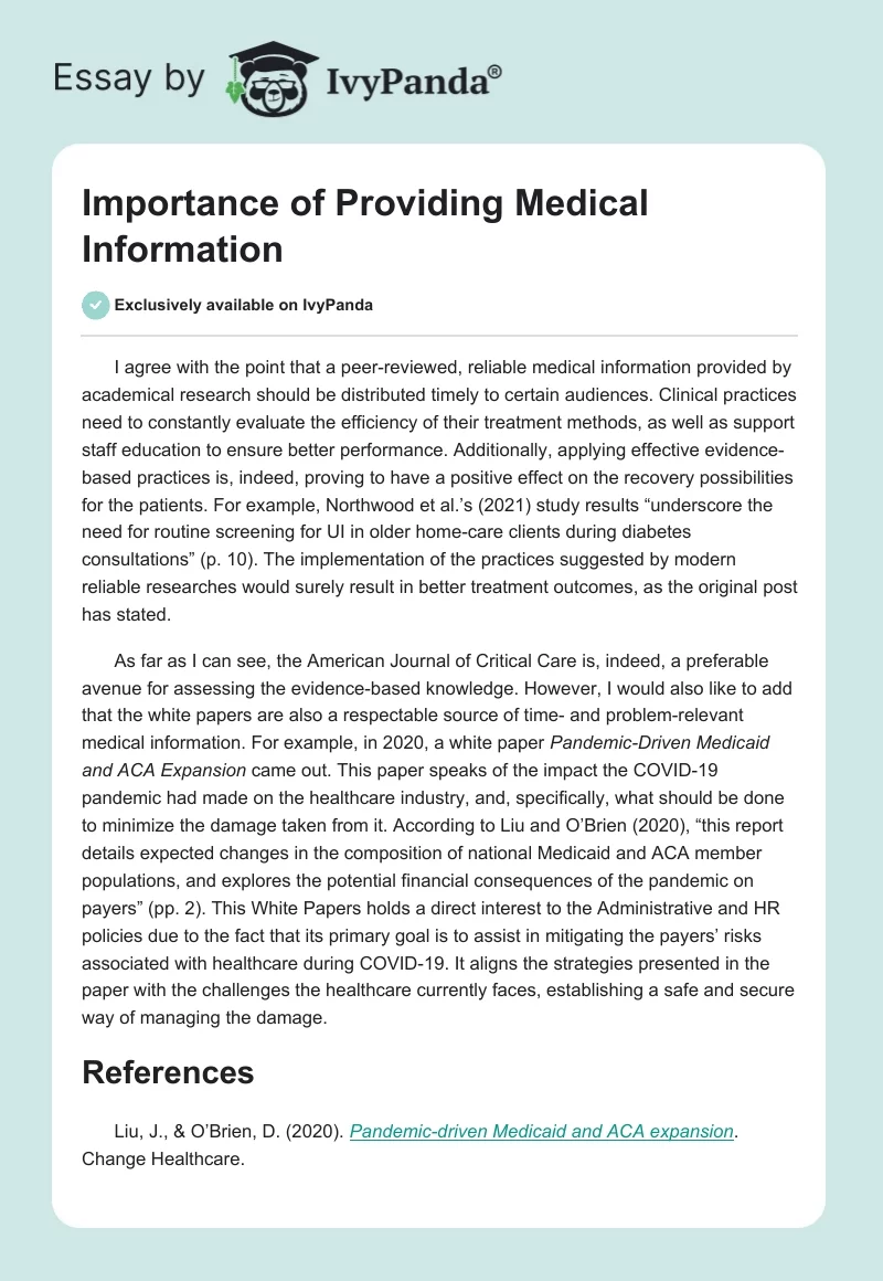 Importance of Providing Medical Information. Page 1