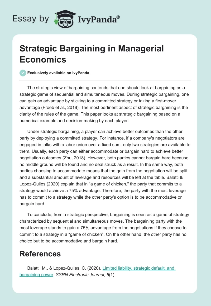 Strategic Bargaining in Managerial Economics. Page 1