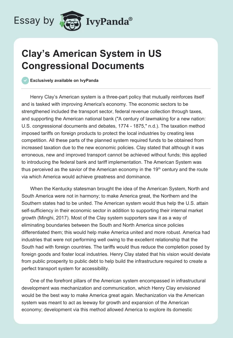 Clay’s American System in US Congressional Documents. Page 1