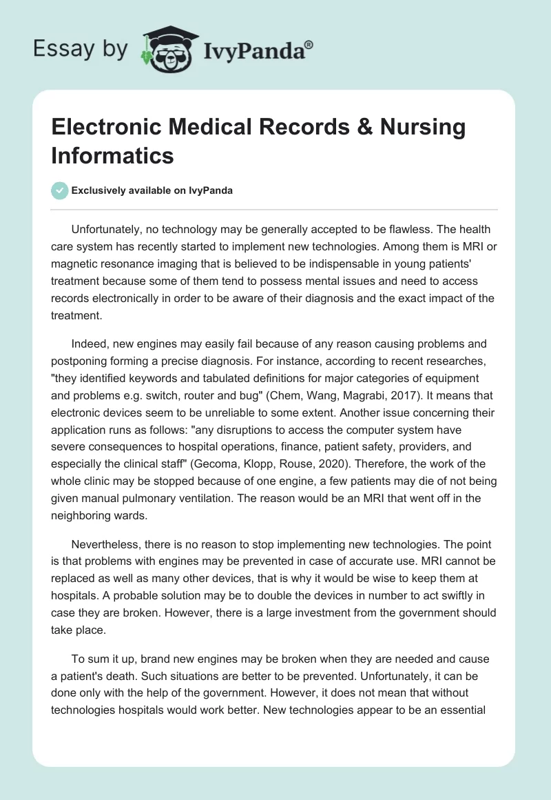 Electronic Medical Records & Nursing Informatics. Page 1
