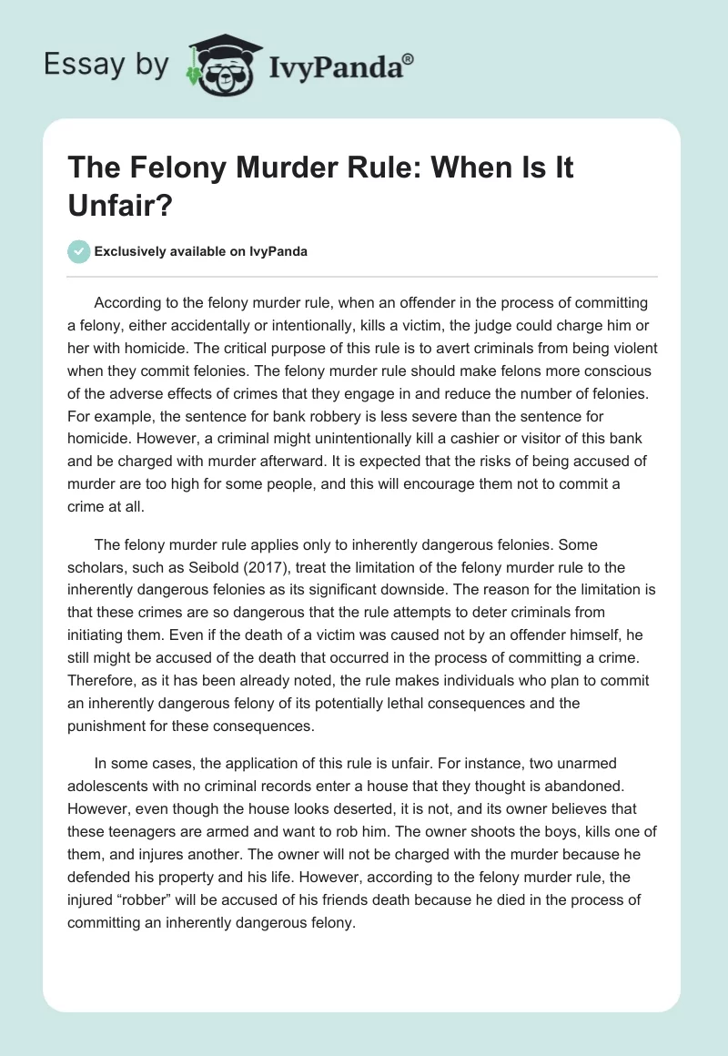 The Felony Murder Rule: When Is It Unfair?. Page 1