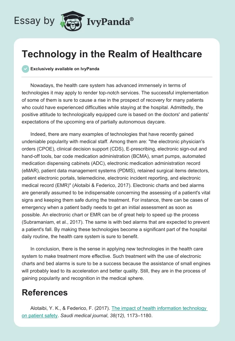 Technology in the Realm of Healthcare. Page 1
