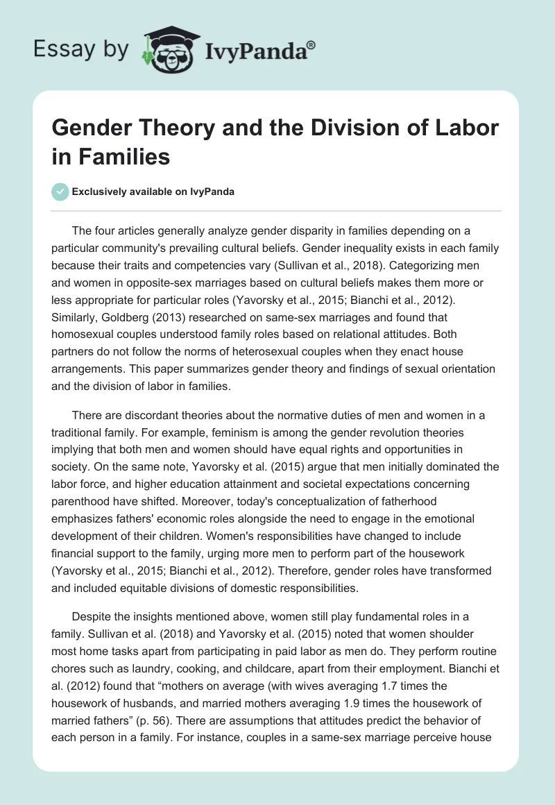 Gender Theory and the Division of Labor in Families. Page 1