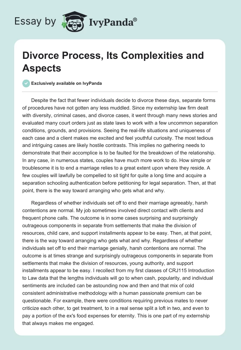 Divorce Process, Its Complexities and Aspects. Page 1