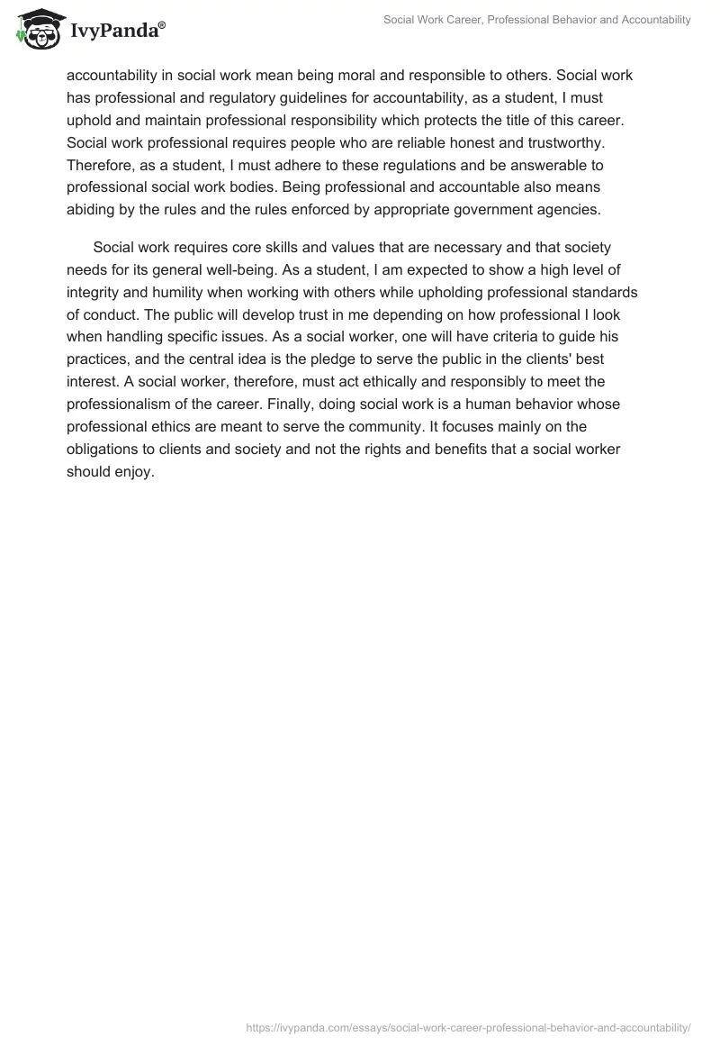 Social Work Career, Professional Behavior and Accountability. Page 2