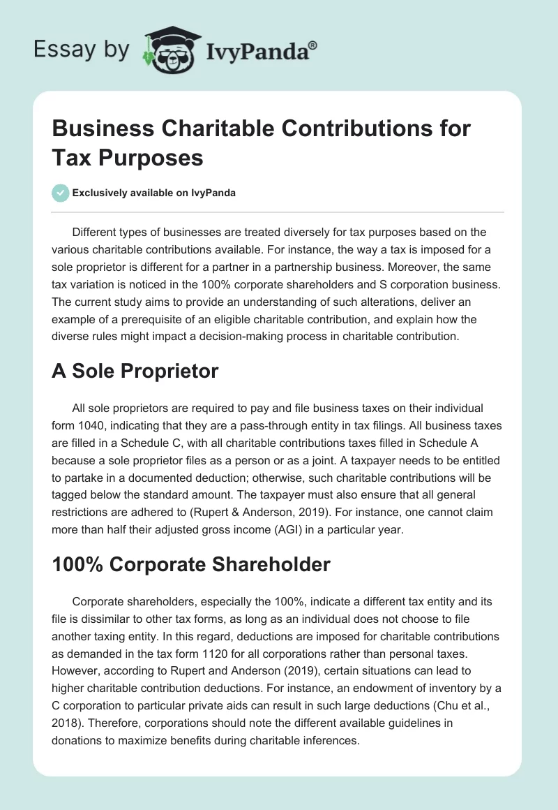 Business Charitable Contributions for Tax Purposes. Page 1