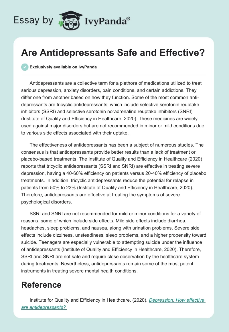 Are Antidepressants Safe and Effective?. Page 1