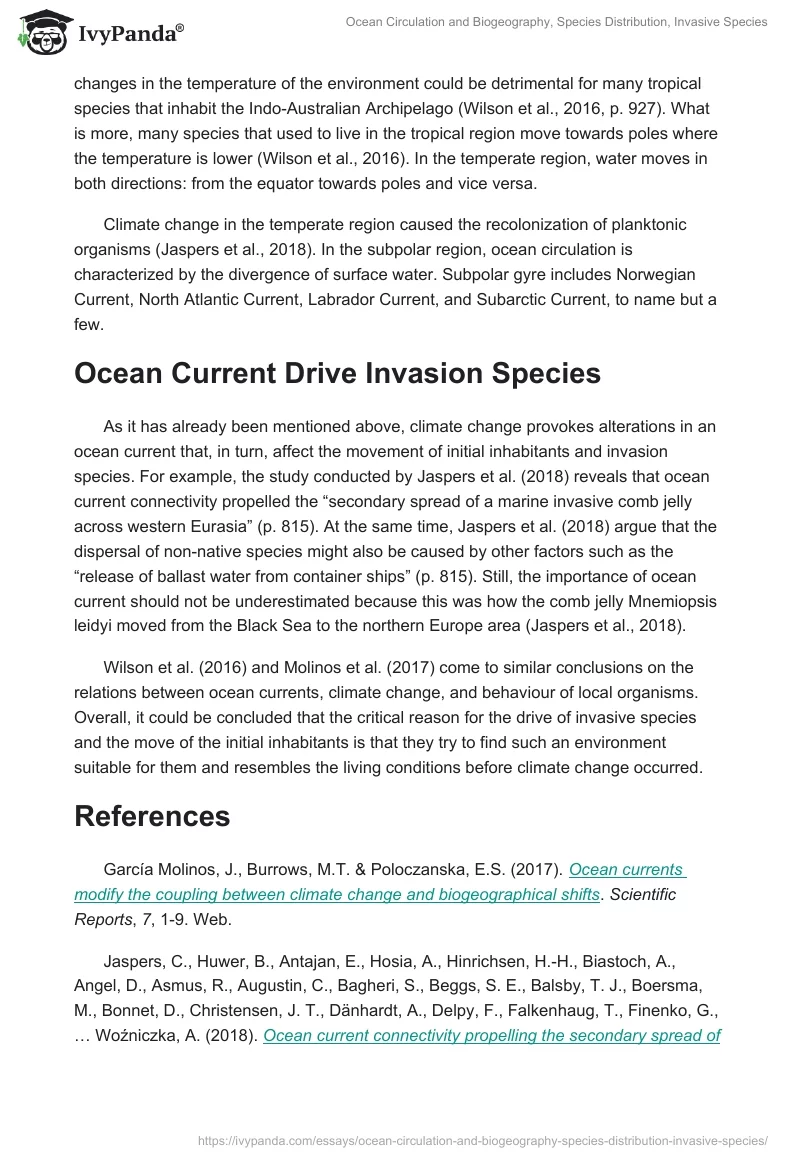 Ocean Circulation and Biogeography, Species Distribution, Invasive Species. Page 2