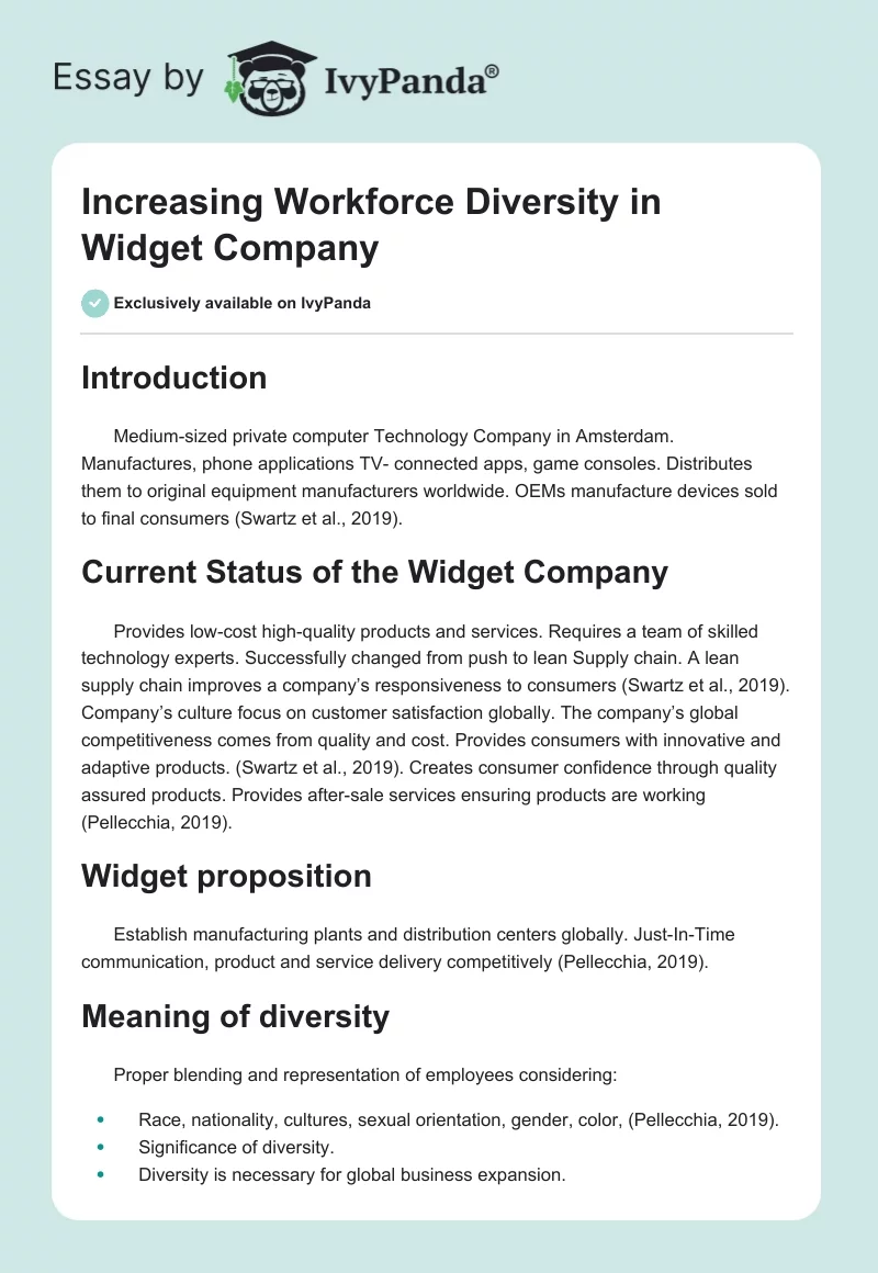 Increasing Workforce Diversity in Widget Company. Page 1