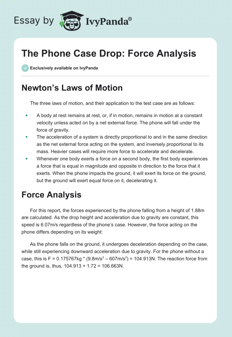 The Phone Case Drop: Force Analysis. Page 1