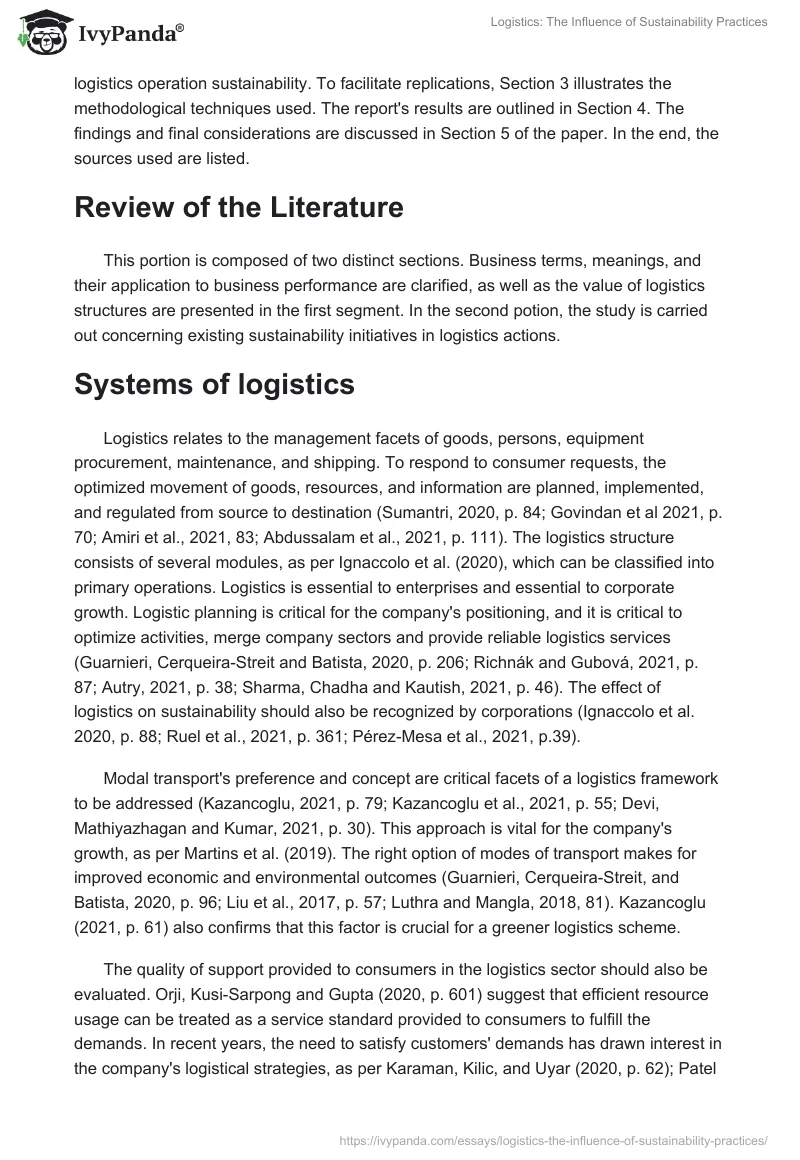 Logistics: The Influence of Sustainability Practices. Page 3