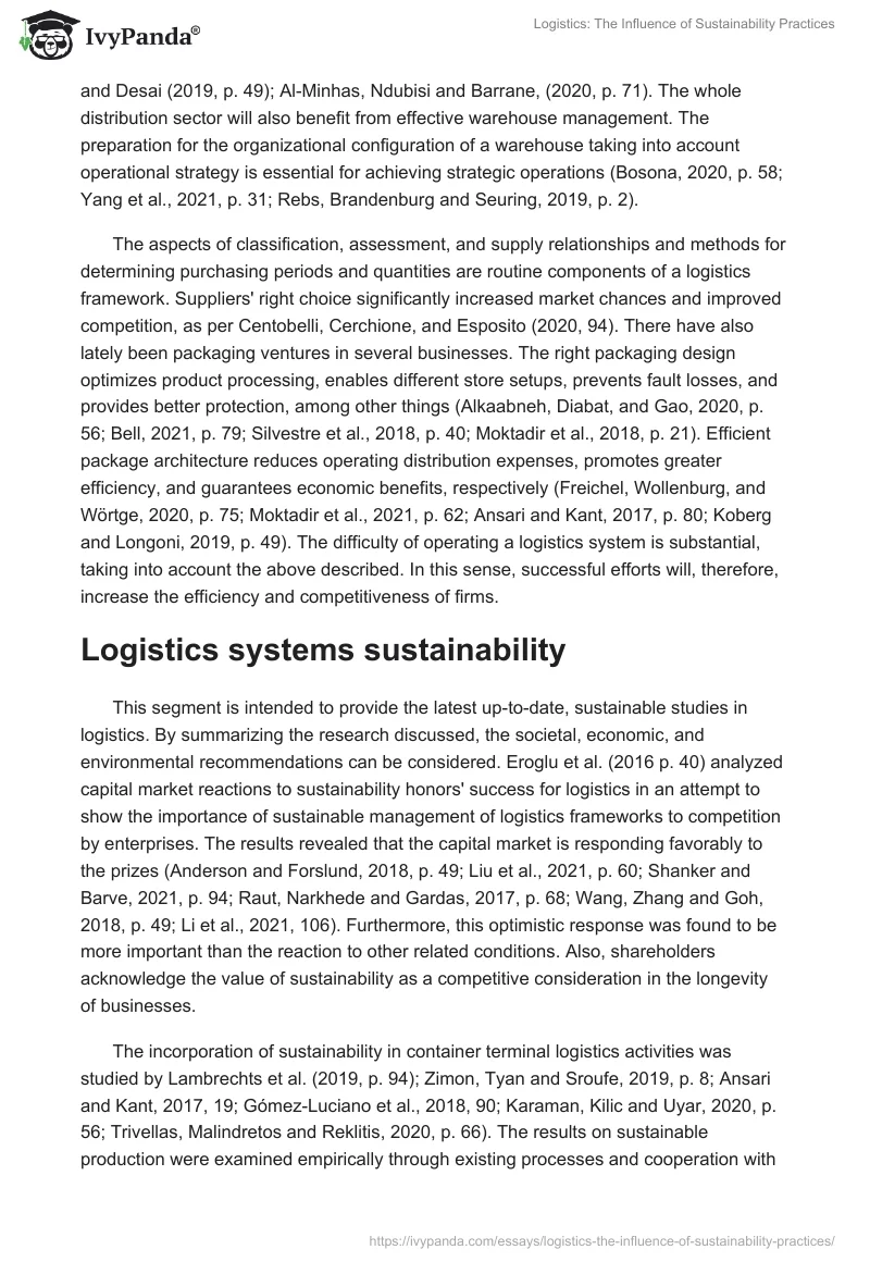 Logistics: The Influence of Sustainability Practices. Page 4