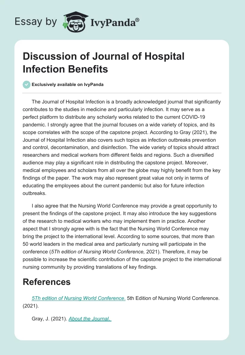 Discussion of Journal of Hospital Infection Benefits. Page 1