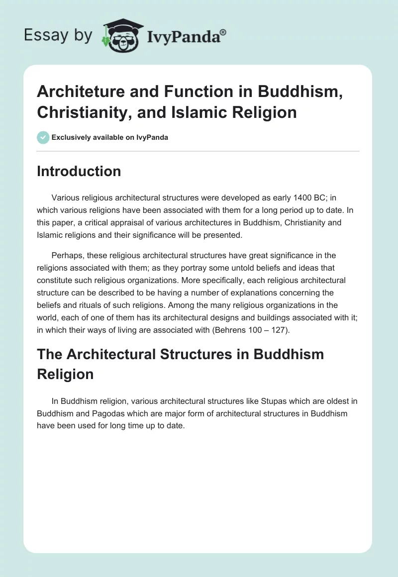 Architeture and Function in Buddhism, Christianity, and Islamic Religion. Page 1