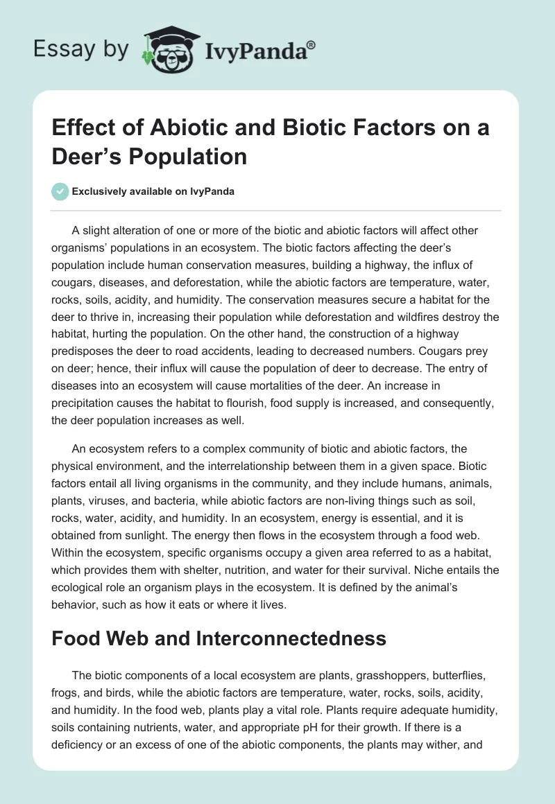 Effects of Abiotic and Biotic Factors on a Deer’s Population. Page 1