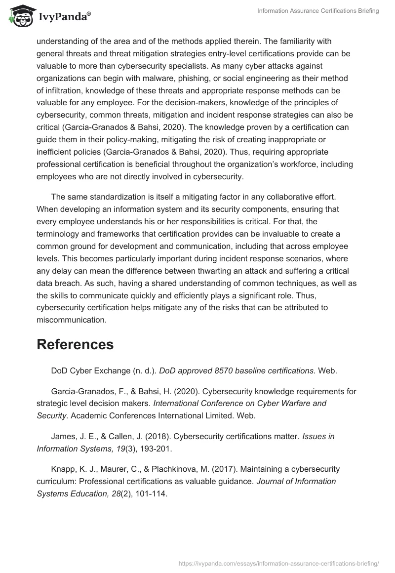 Information Assurance Certifications Briefing. Page 2