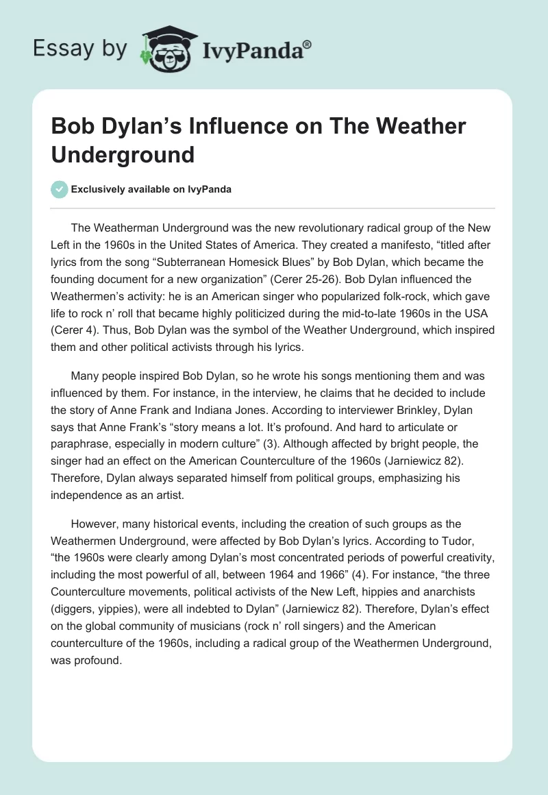 Bob Dylan’s Influence on The Weather Underground. Page 1