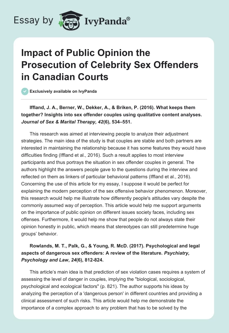 Impact of Public Opinion the Prosecution of Celebrity Sex Offenders in Canadian Courts. Page 1