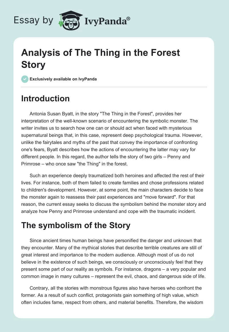 Analysis of "The Thing in the Forest" Story. Page 1