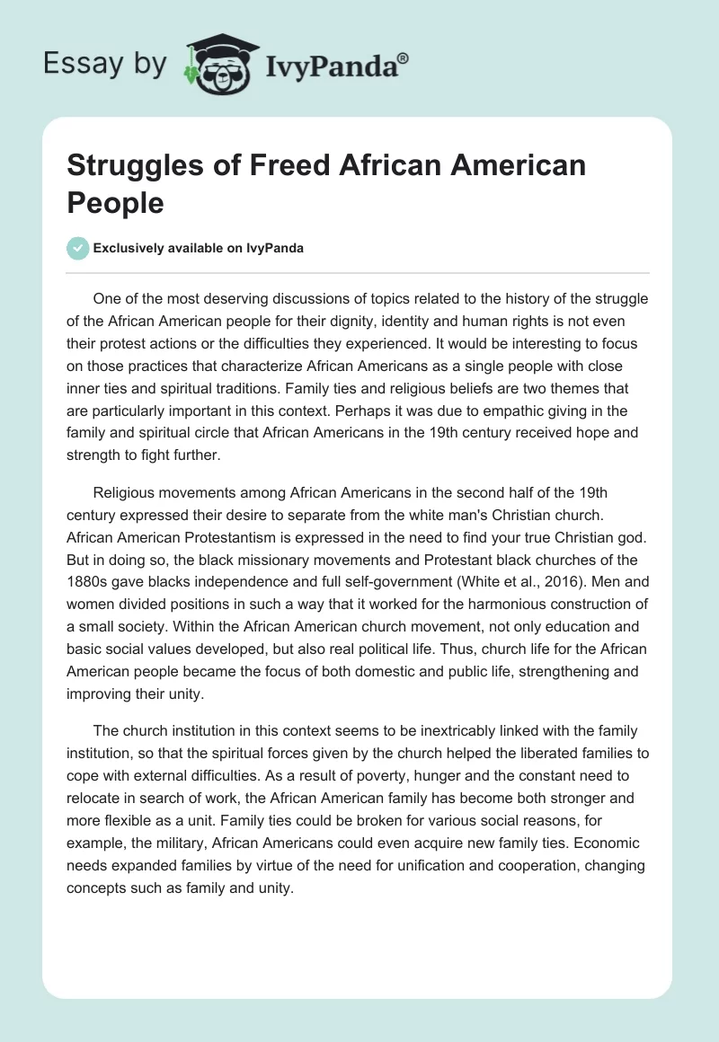 Struggles of Freed African American People. Page 1