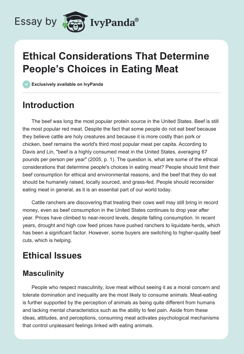 Ethical Considerations That Determine People’s Choices in Eating Meat. Page 1