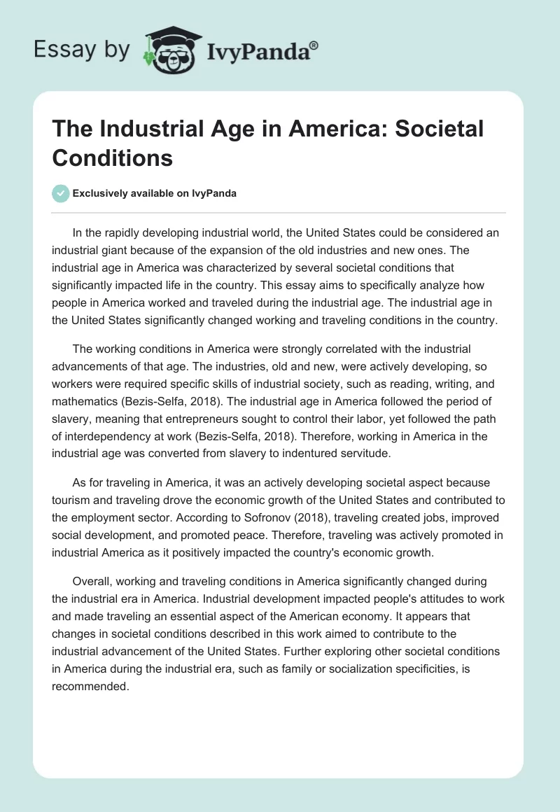The Industrial Age in America: Societal Conditions. Page 1