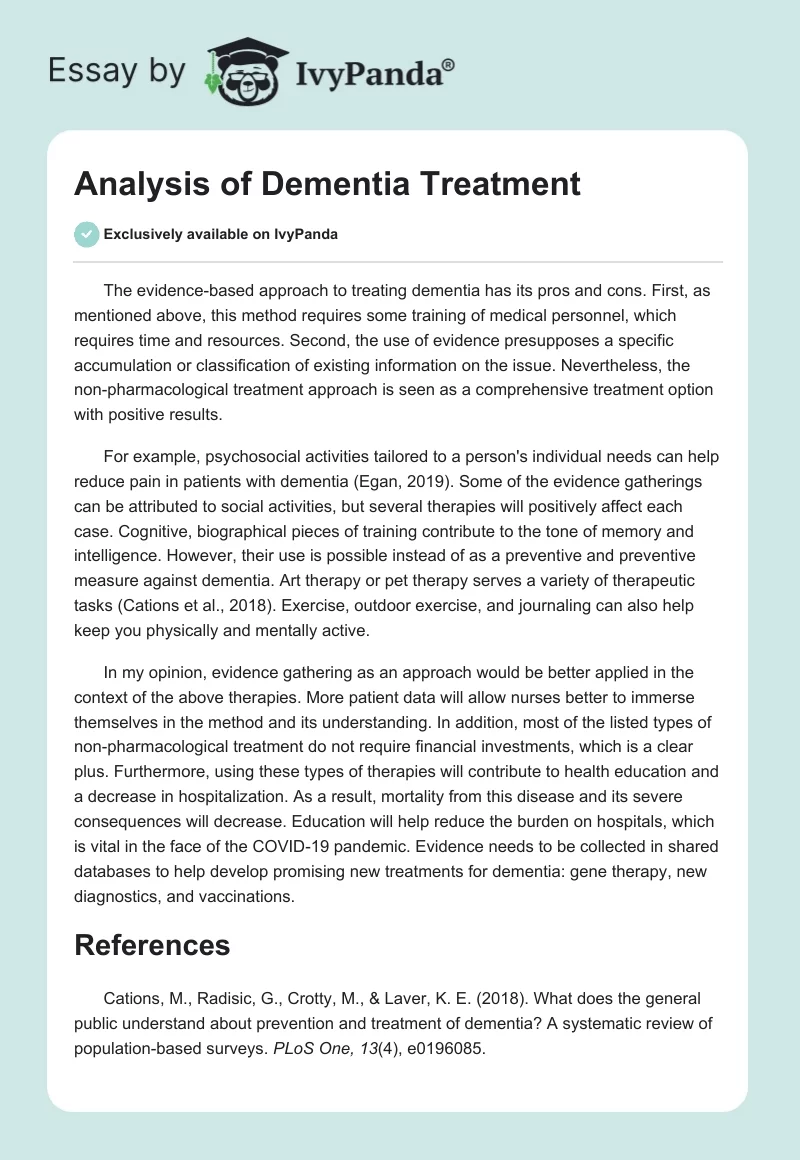 Analysis of Dementia Treatment. Page 1