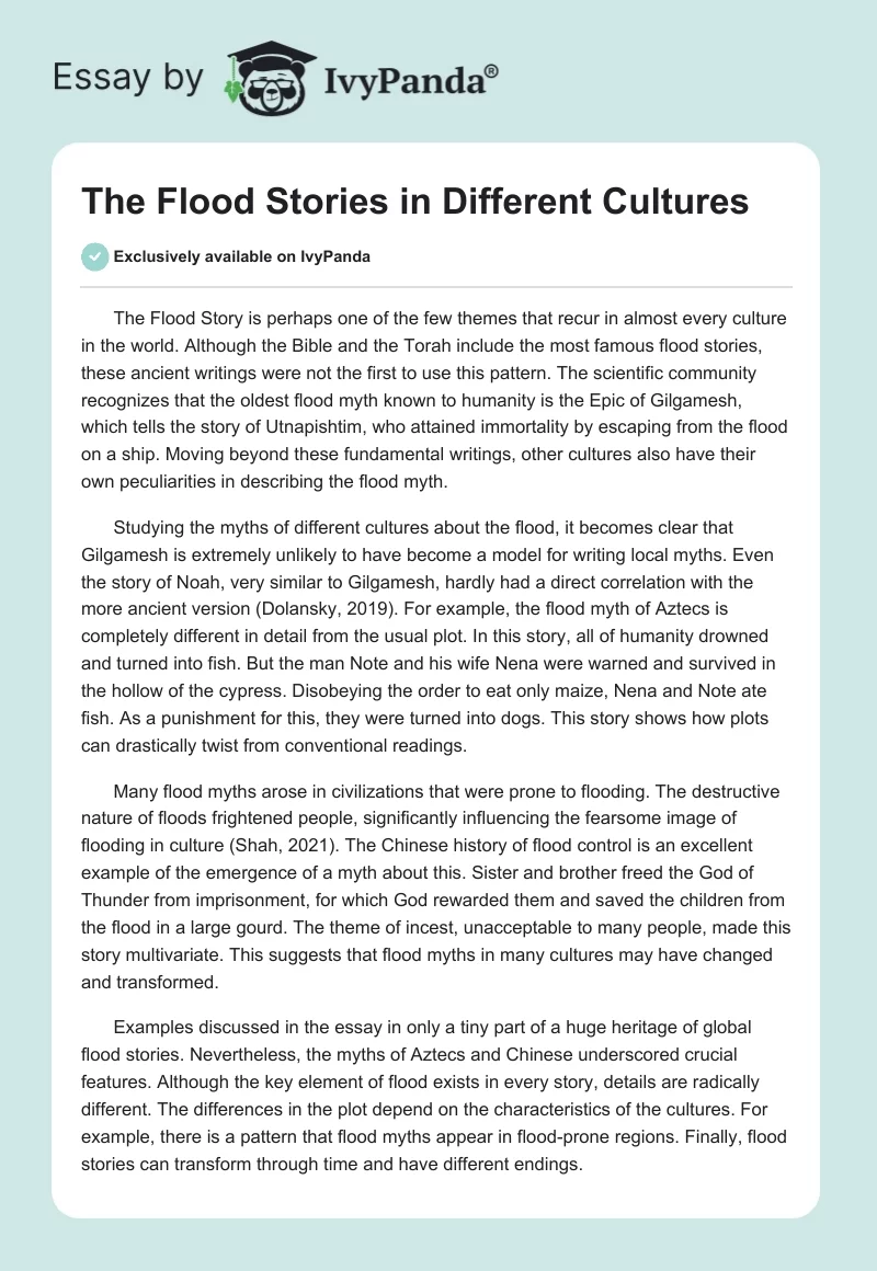 The Flood Stories in Different Cultures. Page 1