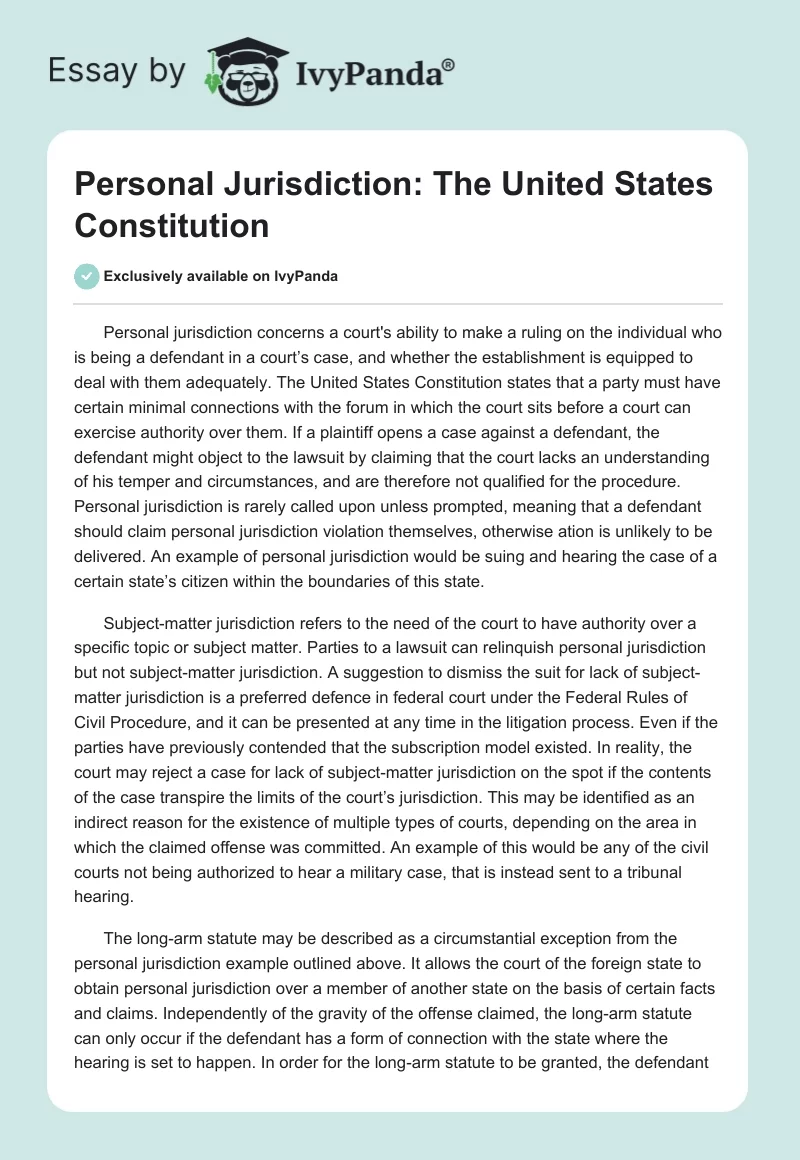 Personal Jurisdiction: The United States Constitution. Page 1