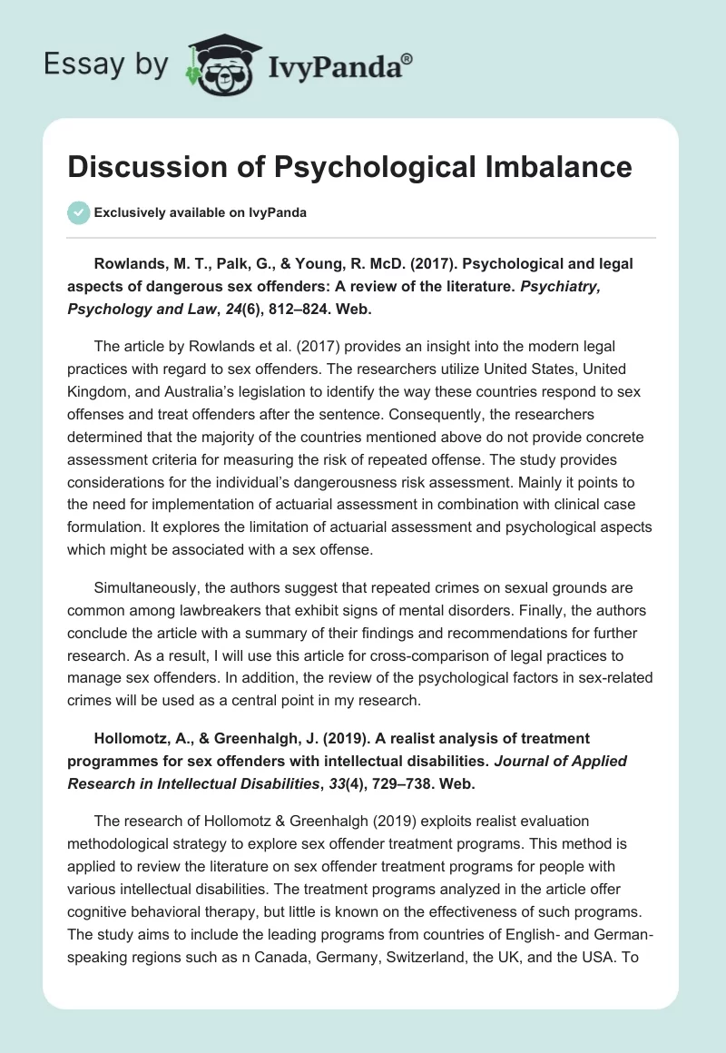 Discussion of Psychological Imbalance. Page 1