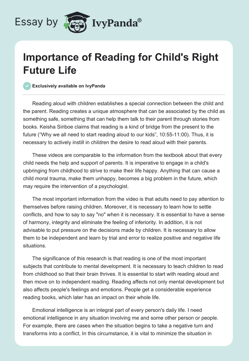 Importance of Reading for Child's Right Future Life. Page 1
