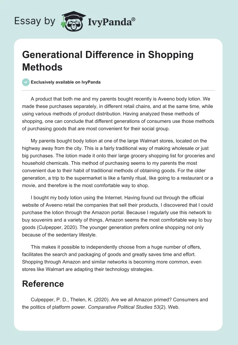 Generational Difference in Shopping Methods. Page 1