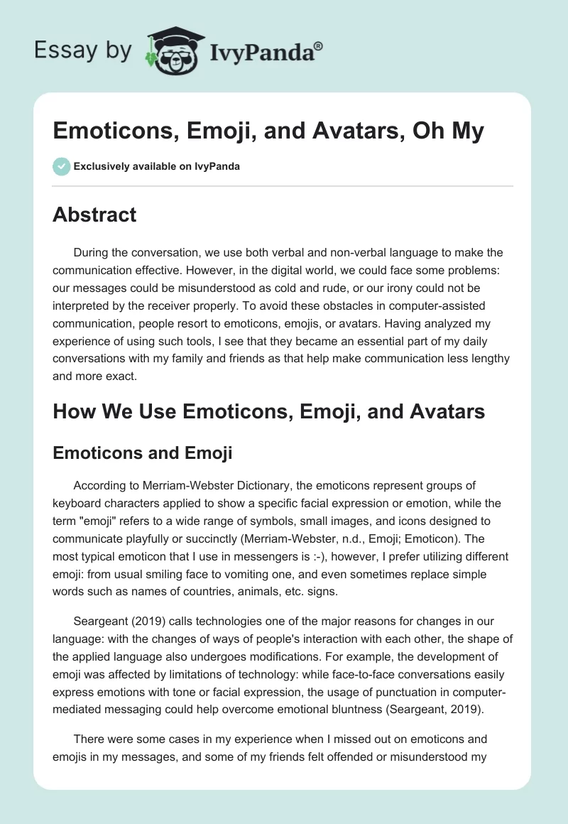 Emoticons, Emoji, and Avatars, Oh My. Page 1