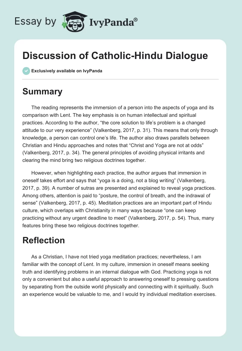 Discussion of Catholic-Hindu Dialogue. Page 1