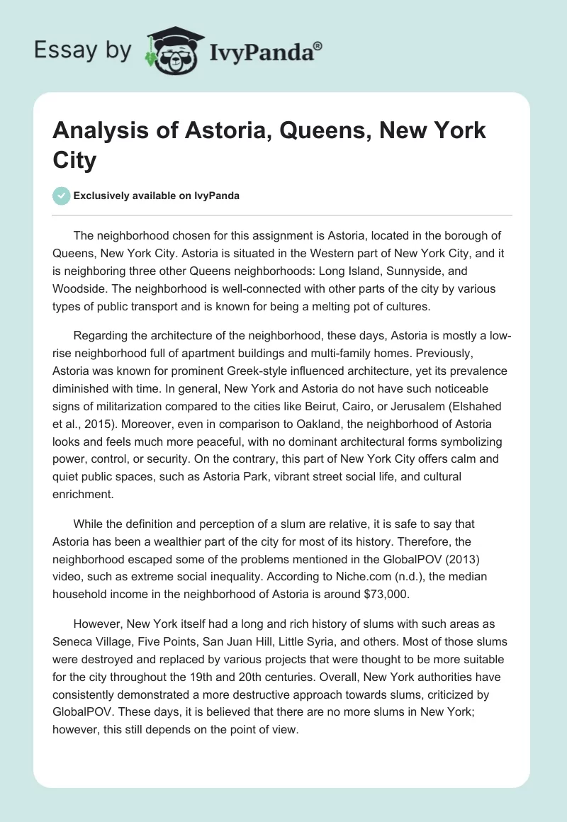 Analysis of Astoria, Queens, New York City. Page 1