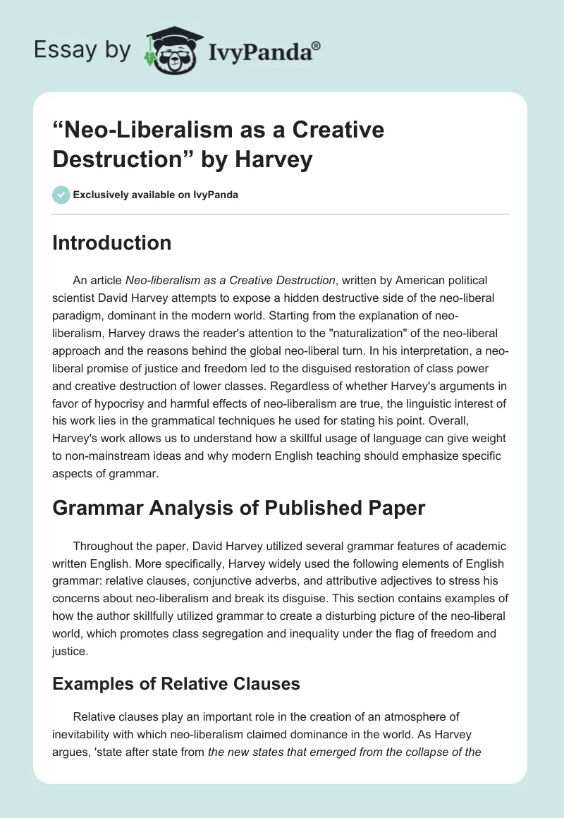 “Neo-Liberalism as a Creative Destruction” by Harvey. Page 1
