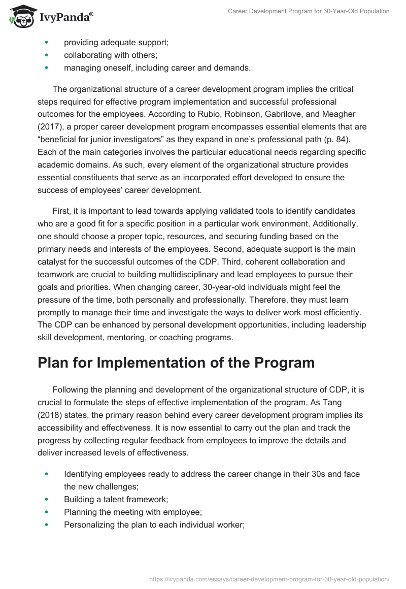 Career Development Program for 30-Year-Old Population. Page 2