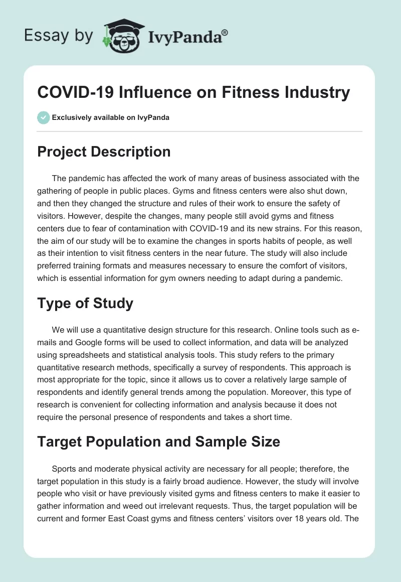 COVID-19 Influence on Fitness Industry. Page 1
