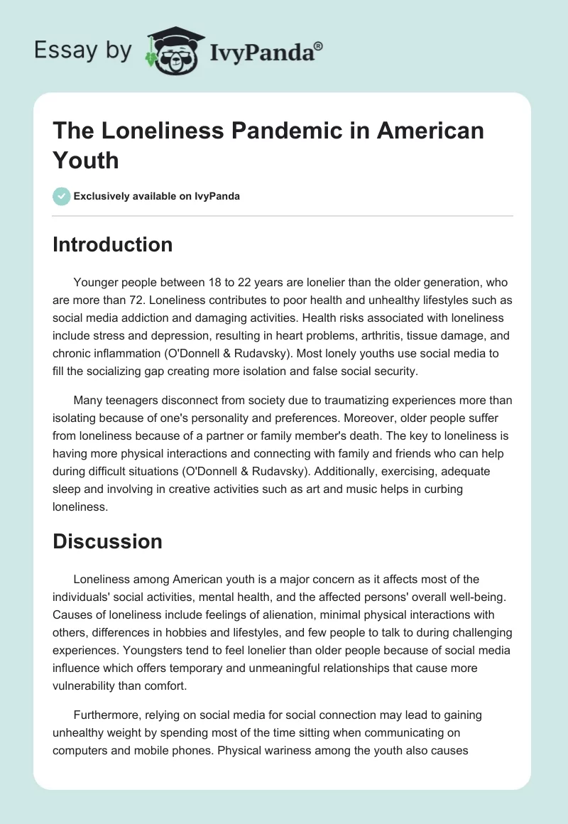 The Loneliness Pandemic in American Youth. Page 1