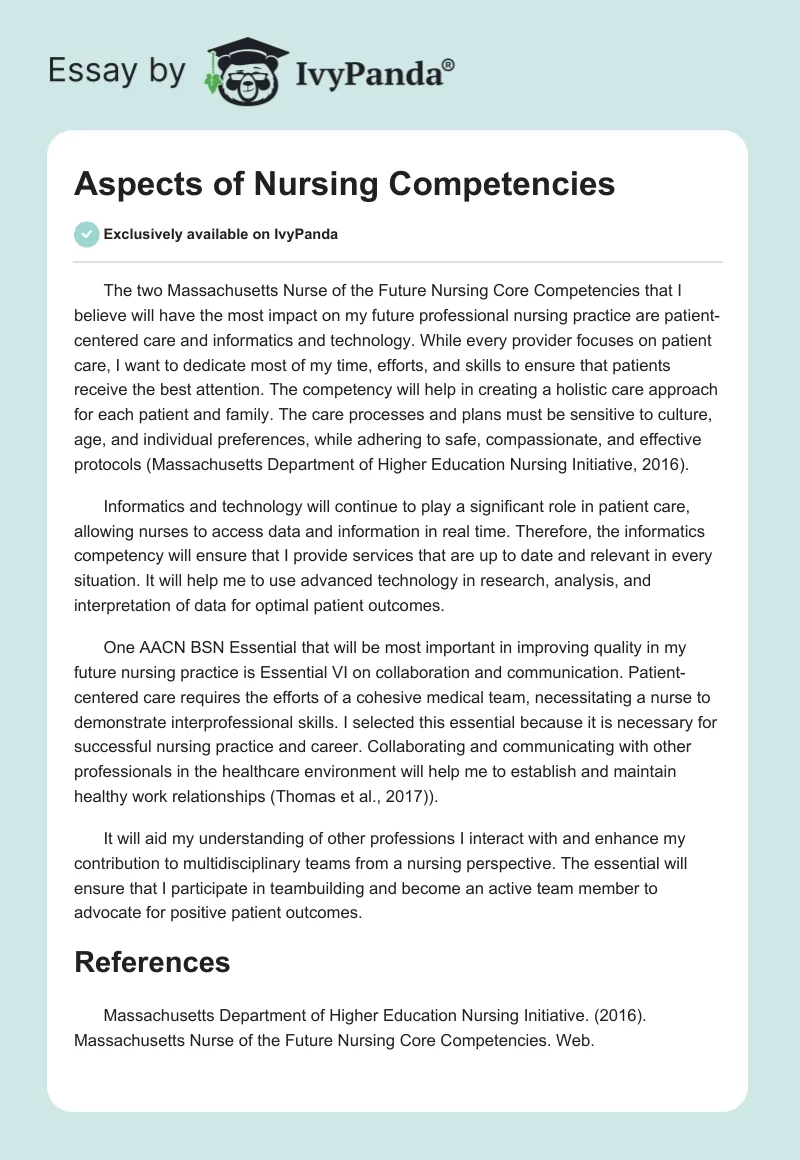 Aspects of Nursing Competencies. Page 1