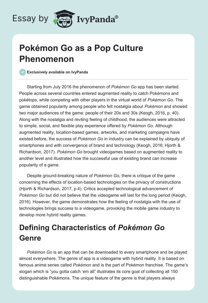Pokémon Go as a Pop Culture Phenomenon. Page 1