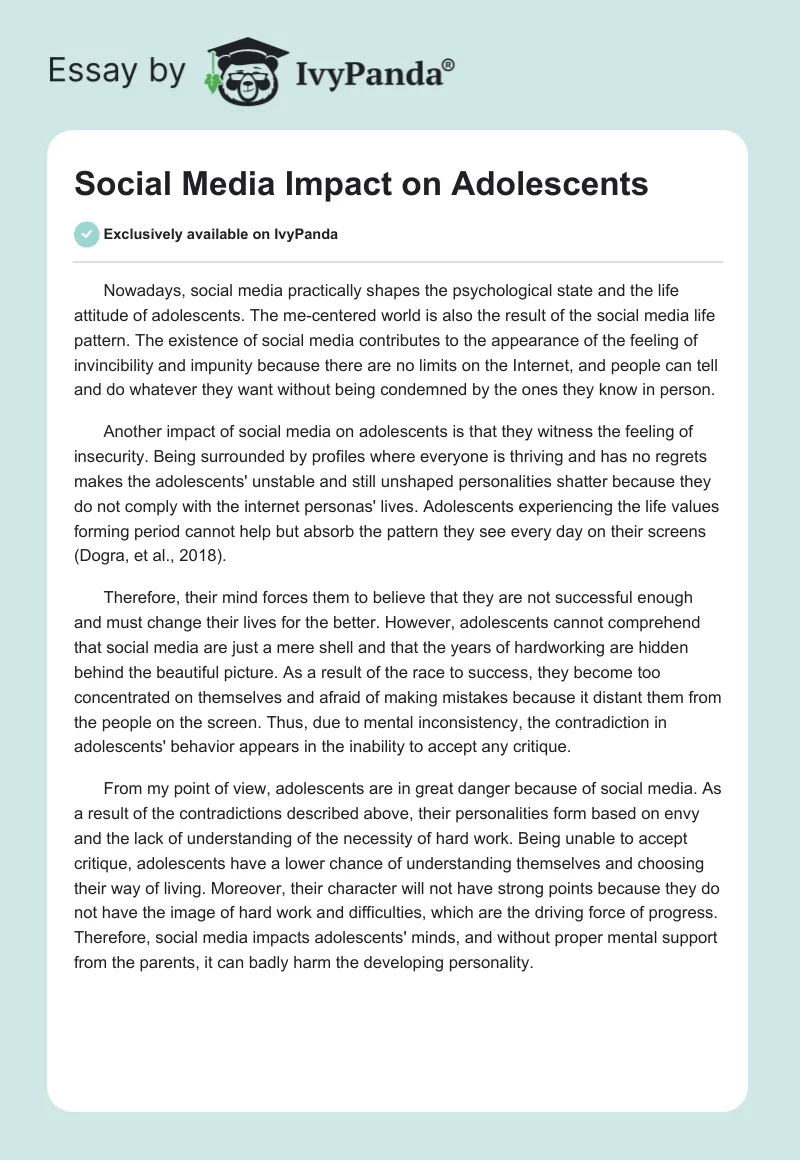 Social Media Impact on Adolescents. Page 1
