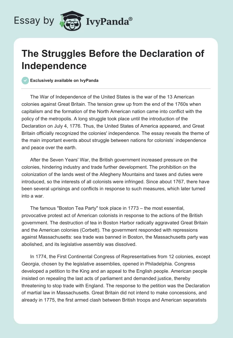 The Struggles Before the Declaration of Independence. Page 1