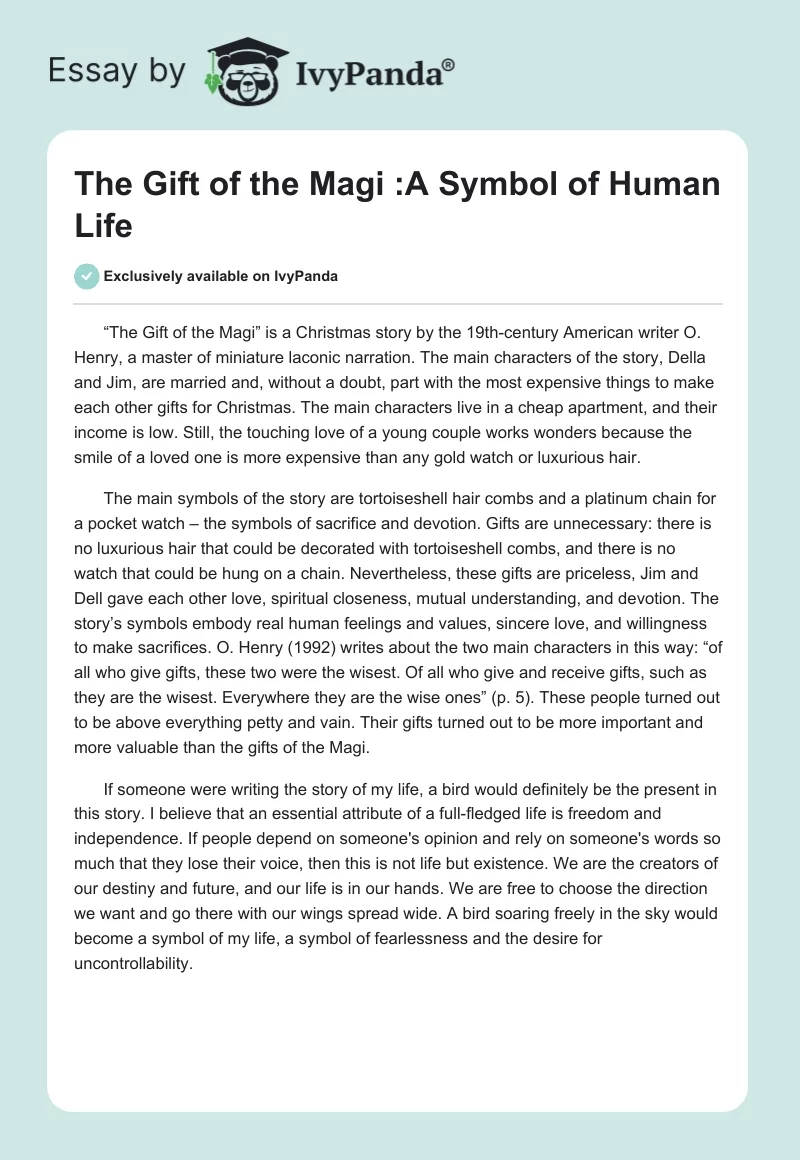 "The Gift of the Magi" :A Symbol of Human Life. Page 1