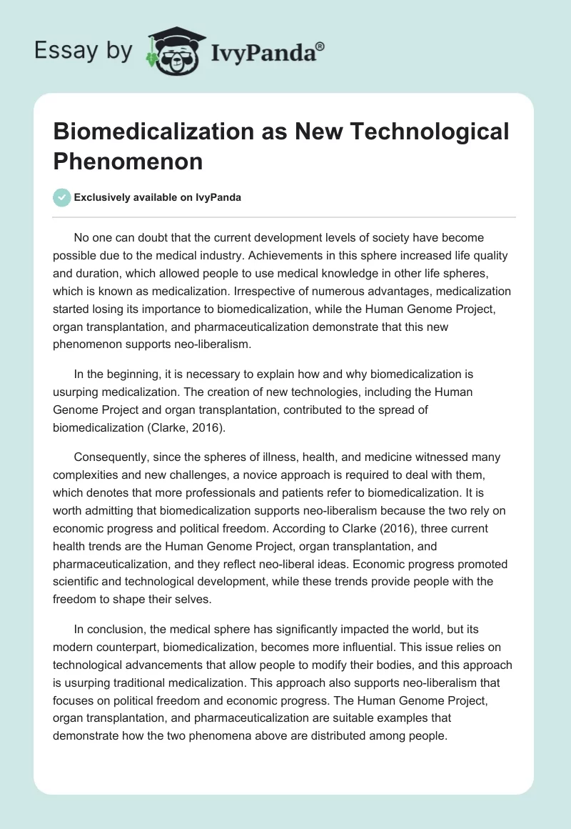 Biomedicalization as New Technological Phenomenon. Page 1