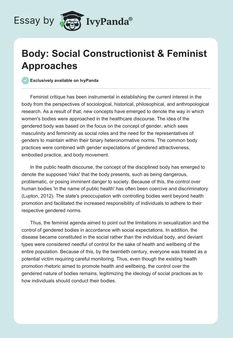 Body: Social Constructionist & Feminist Approaches. Page 1