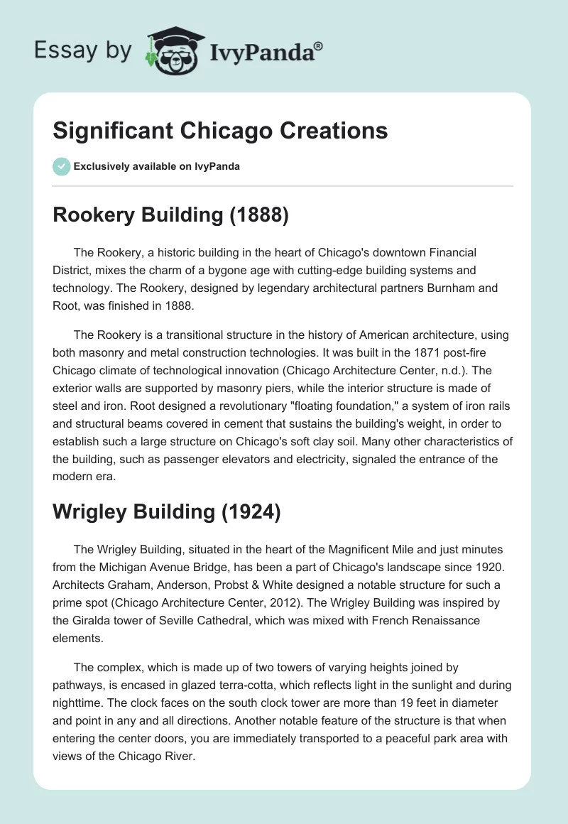 Significant Chicago Creations. Page 1