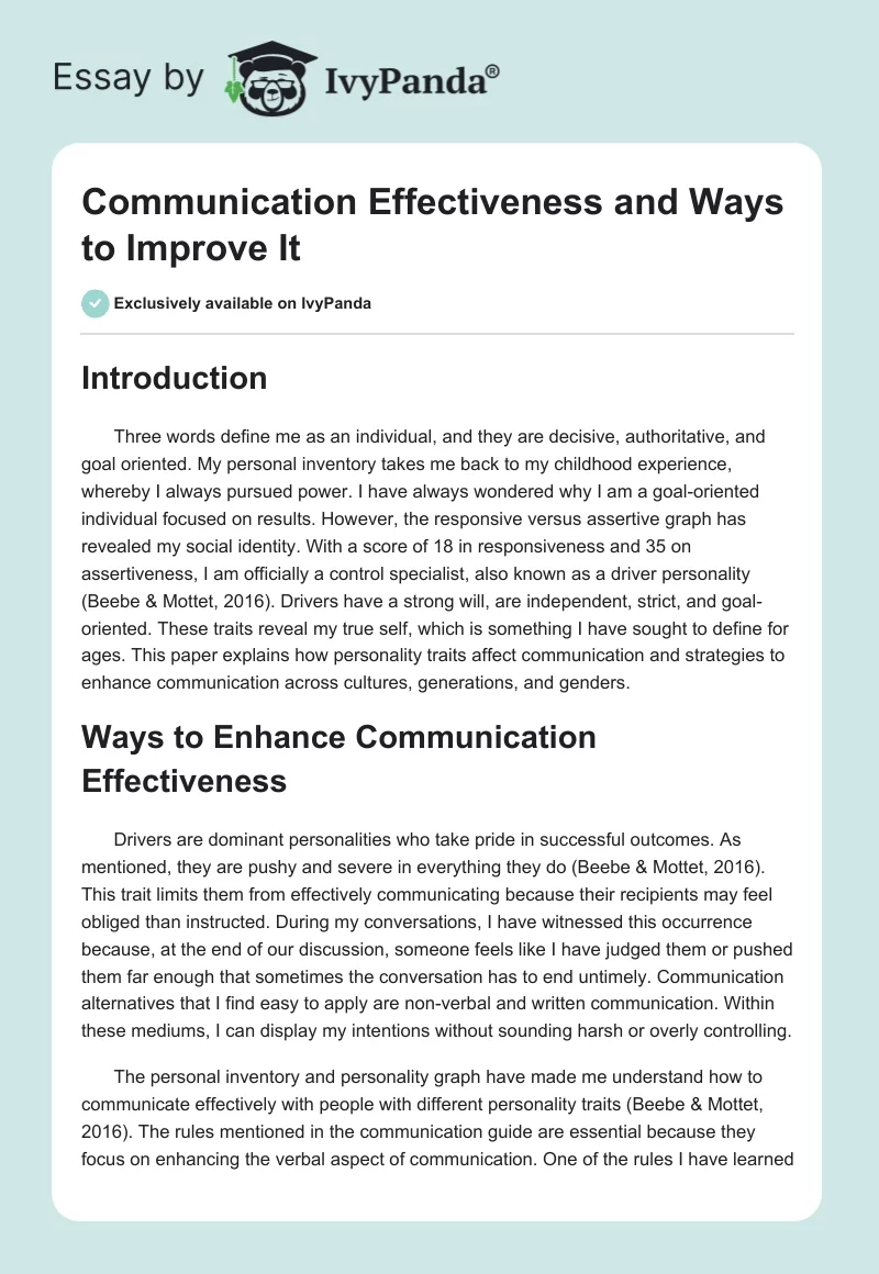 Communication Effectiveness and Ways to Improve It. Page 1