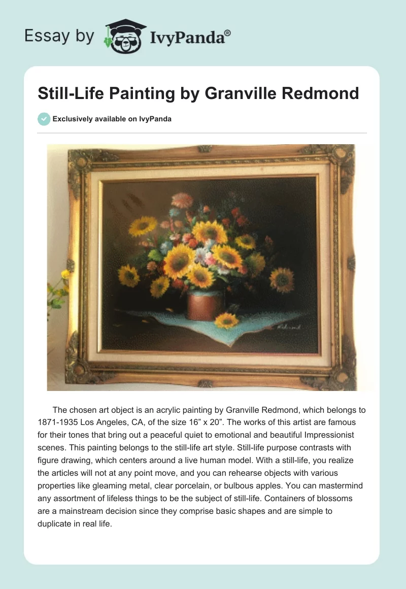 Still-Life Painting by Granville Redmond. Page 1